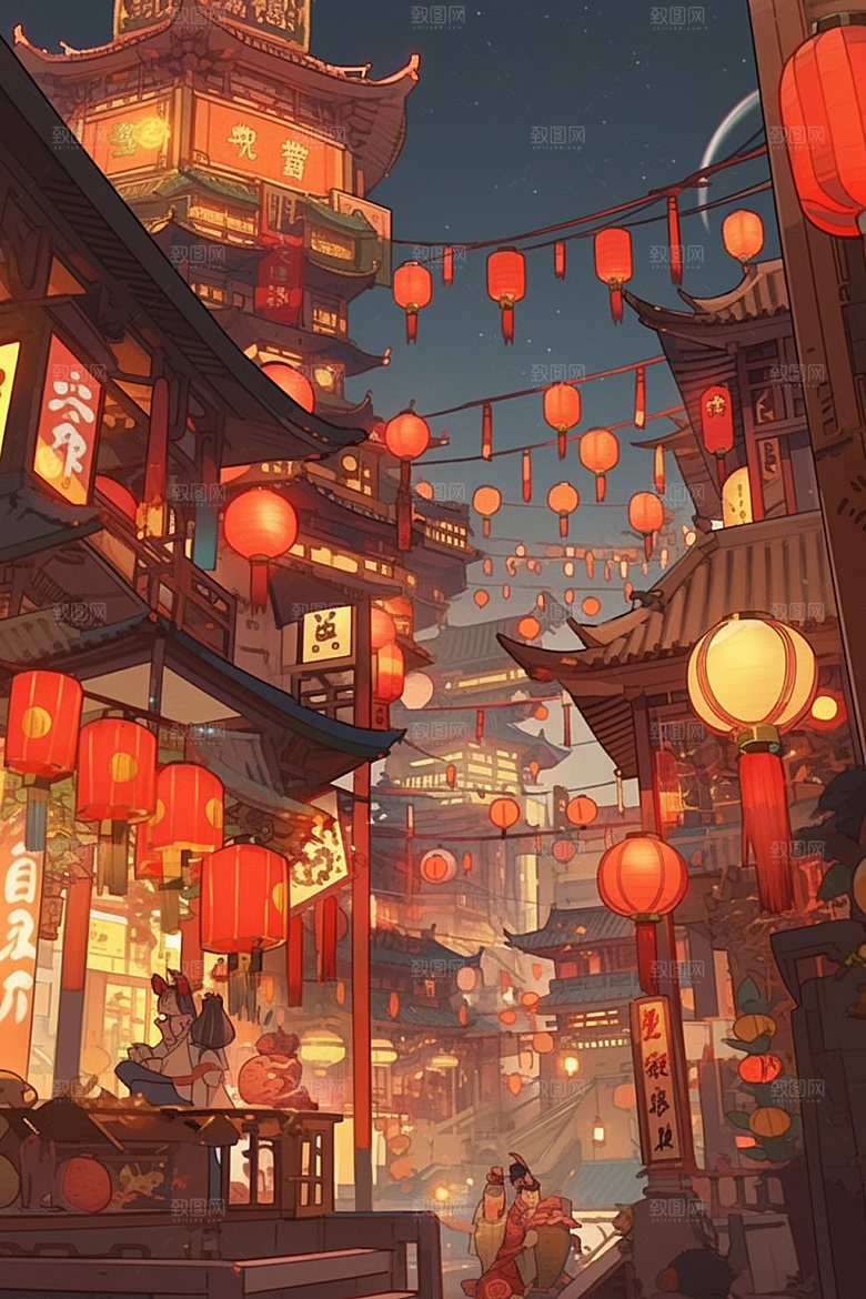 国庆建筑喜庆辉煌插画