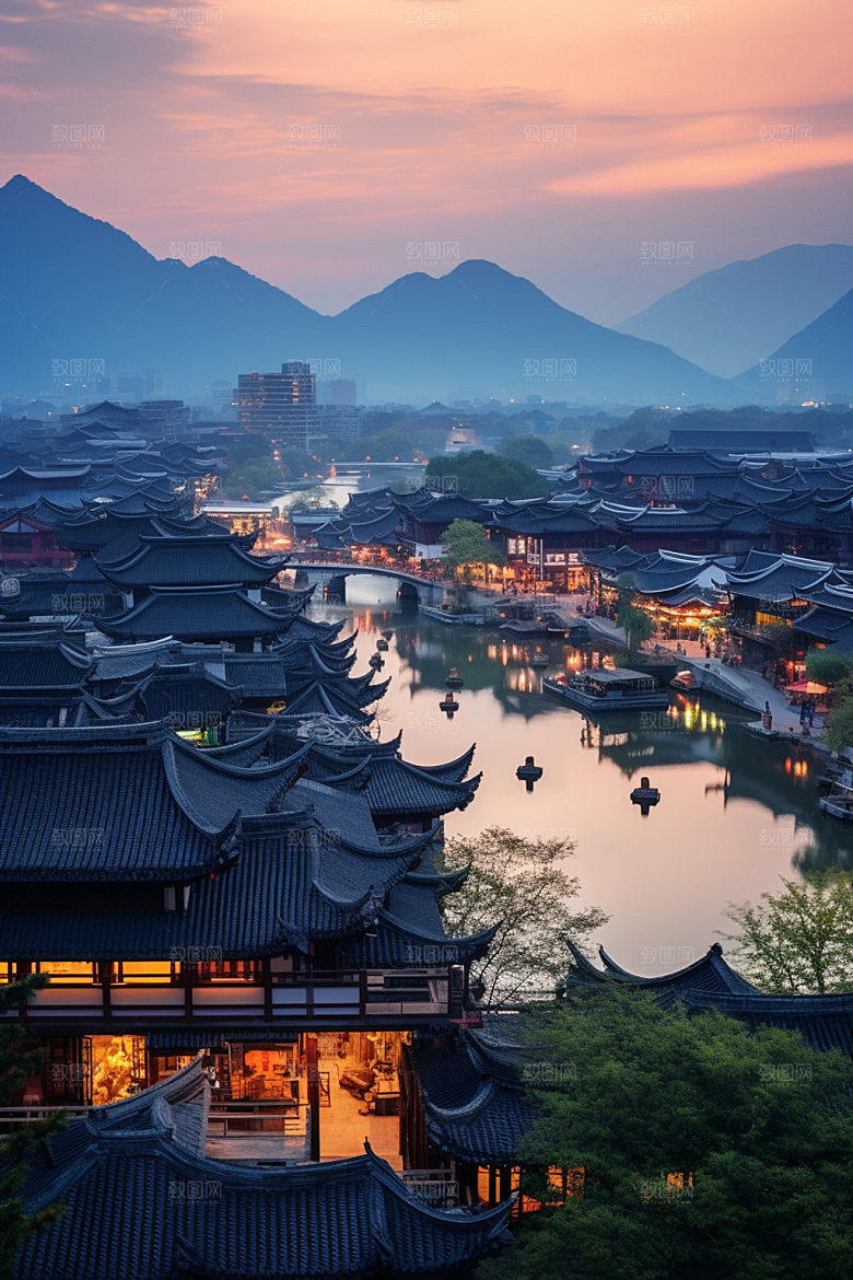 古镇风光山水小镇摄影图