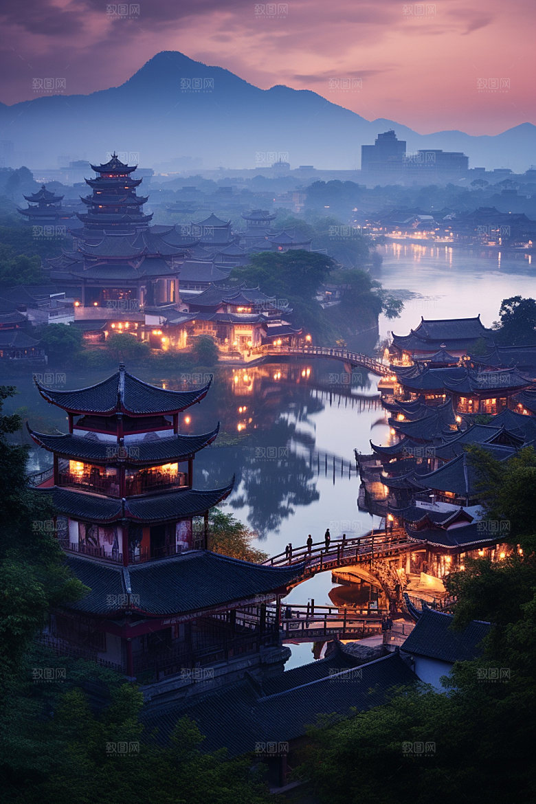 古镇风光小镇景色摄影图