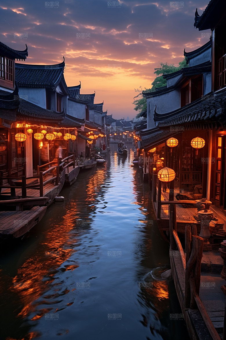 古镇风光小镇景色摄影图