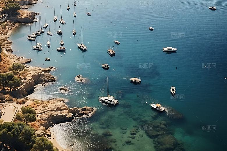 海岸线航拍海边海洋摄影图