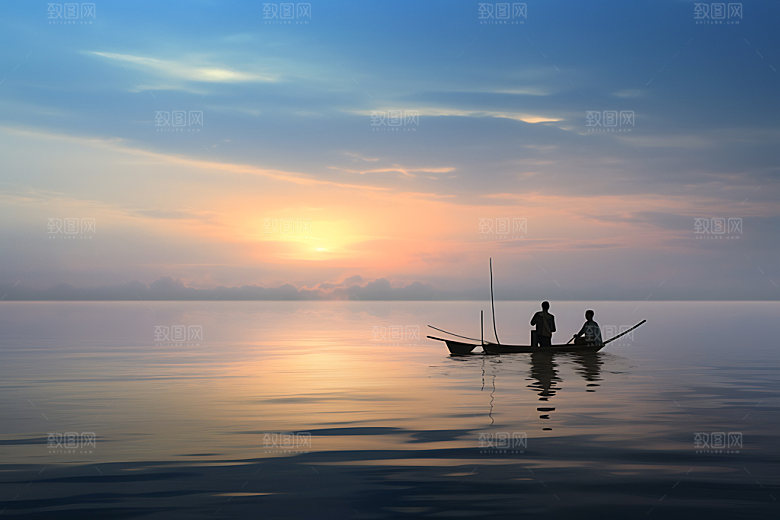 海边赶海人物剪影逆光摄影图