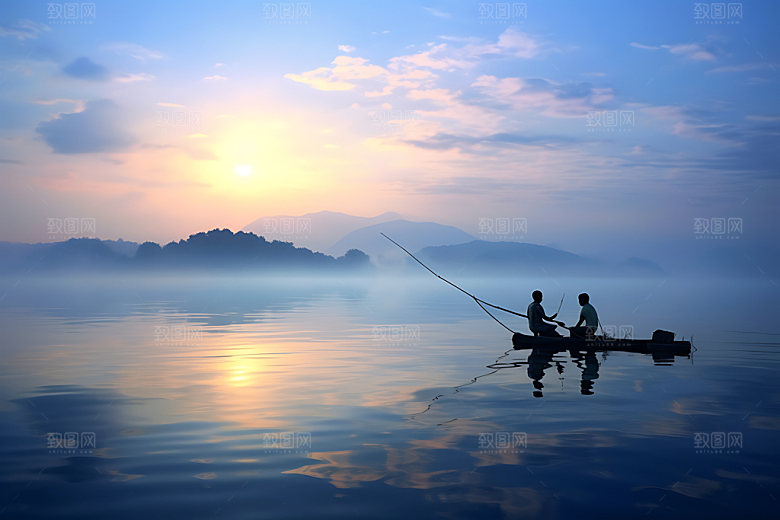 海边赶海海钓人物剪影摄影图