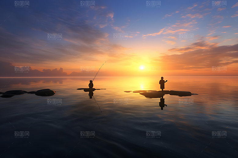 海边赶海钓鱼滩涂赶海摄影图