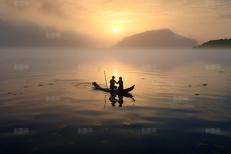 海边赶海海钓逆光摄影图