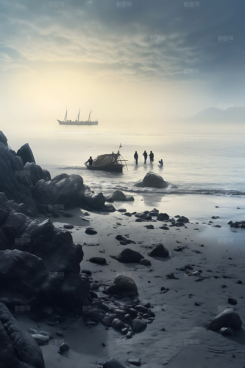 海边赶海钓鱼海钓摄影图