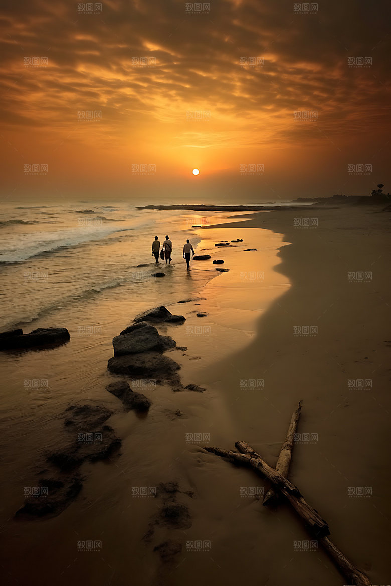 海边赶海钓鱼滩涂赶海摄影图