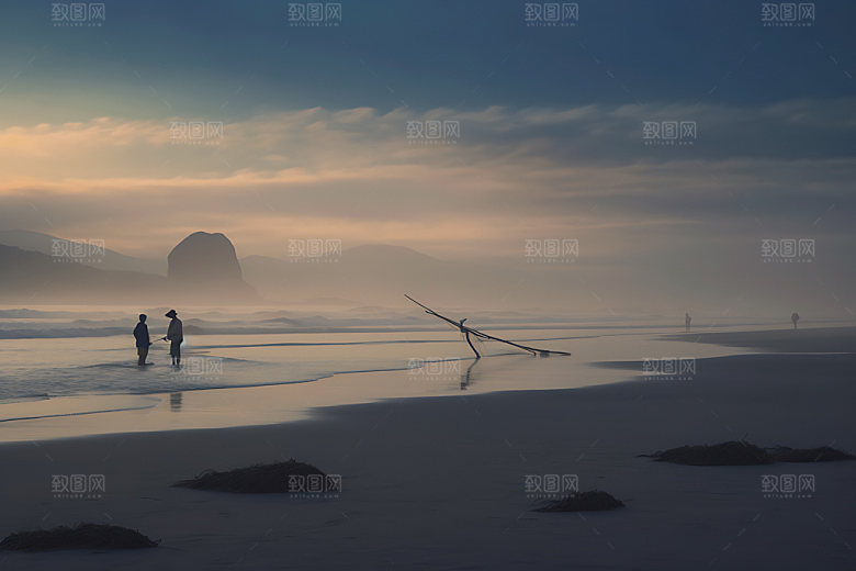 海边赶海滩涂赶海钓鱼摄影图