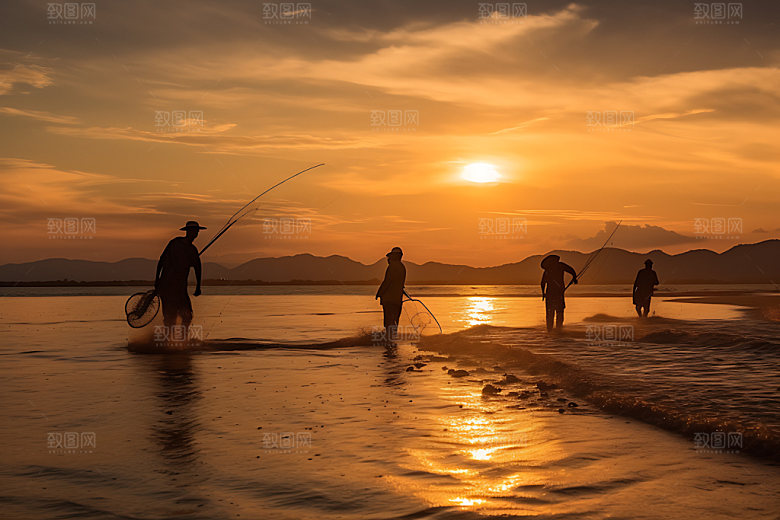 海边赶海滩涂赶海日出日落摄影图