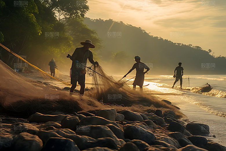 海边赶海逆光滩涂赶海摄影图