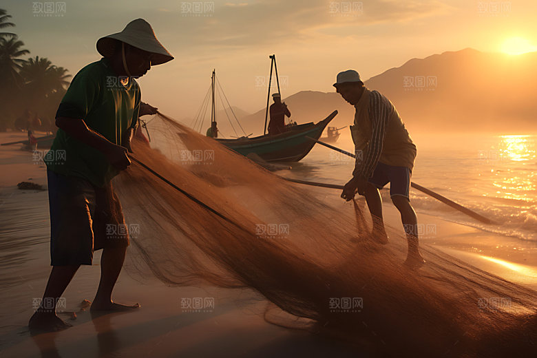 海边赶海逆光滩涂赶海摄影图