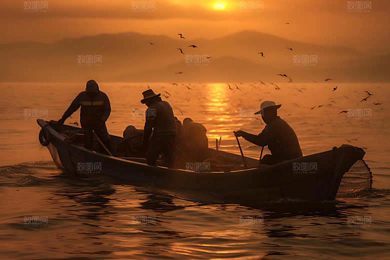 海边赶海人物剪影钓鱼摄影图