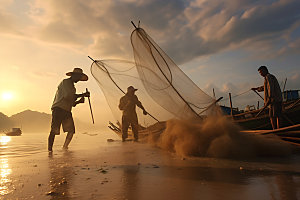 海边赶海滩涂赶海钓鱼摄影图