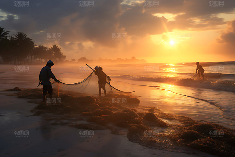 海边赶海钓鱼滩涂赶海摄影图