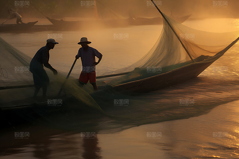 海边赶海人物剪影逆光摄影图
