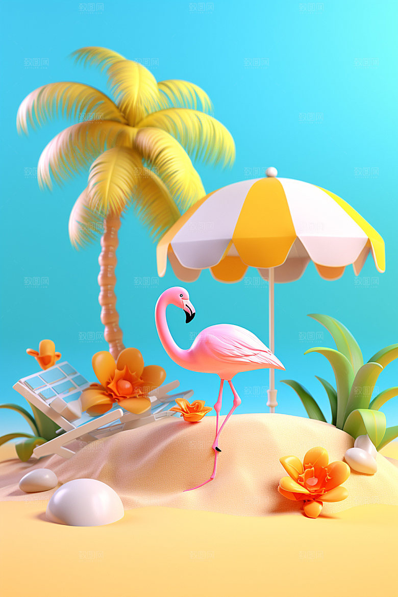 C4D海边度假场景大海模型