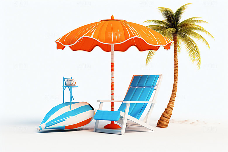 C4D海边度假沙滩3D模型