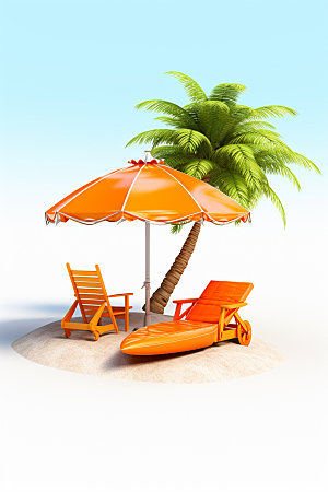 C4D海边度假旅行沙滩模型