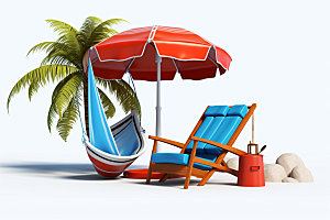 C4D海边度假沙滩卡通模型