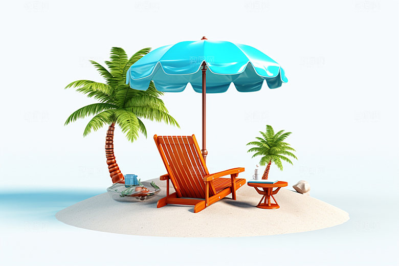 C4D海边度假卡通3D模型