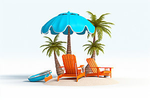 C4D海边度假大海旅游模型