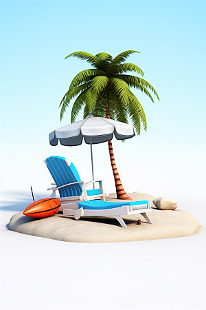 C4D海边度假旅游旅行模型