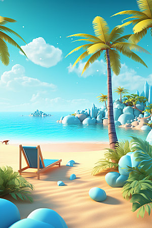 C4D海边度假场景旅游模型