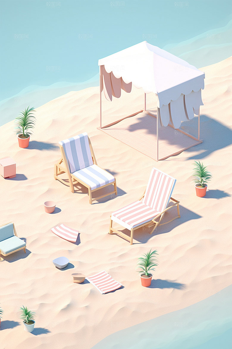 C4D海边度假立体旅游模型