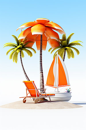 C4D海边度假场景立体模型