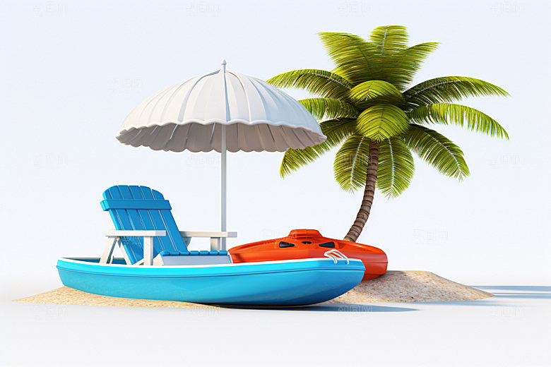 C4D海边度假卡通旅行模型