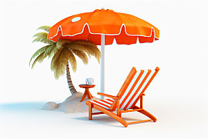 C4D海边度假场景沙滩模型