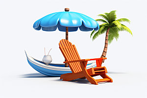 C4D海边度假沙滩旅行模型