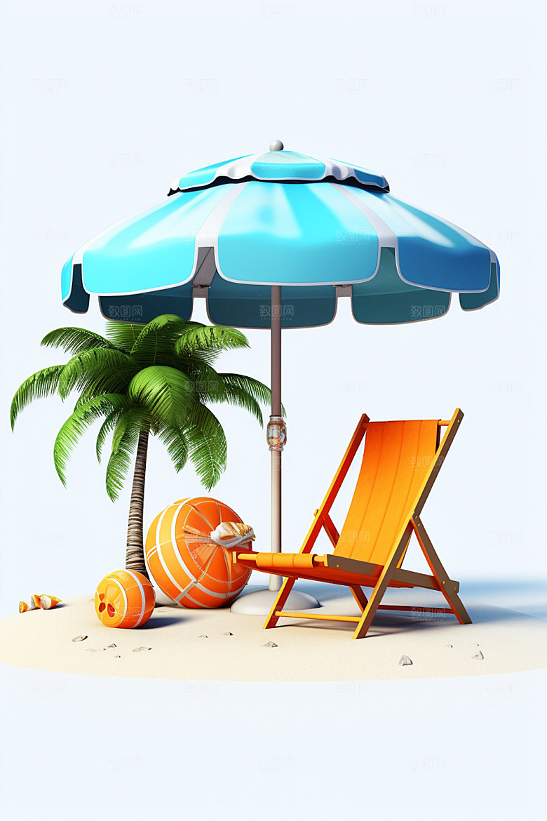 C4D海边度假大海卡通模型