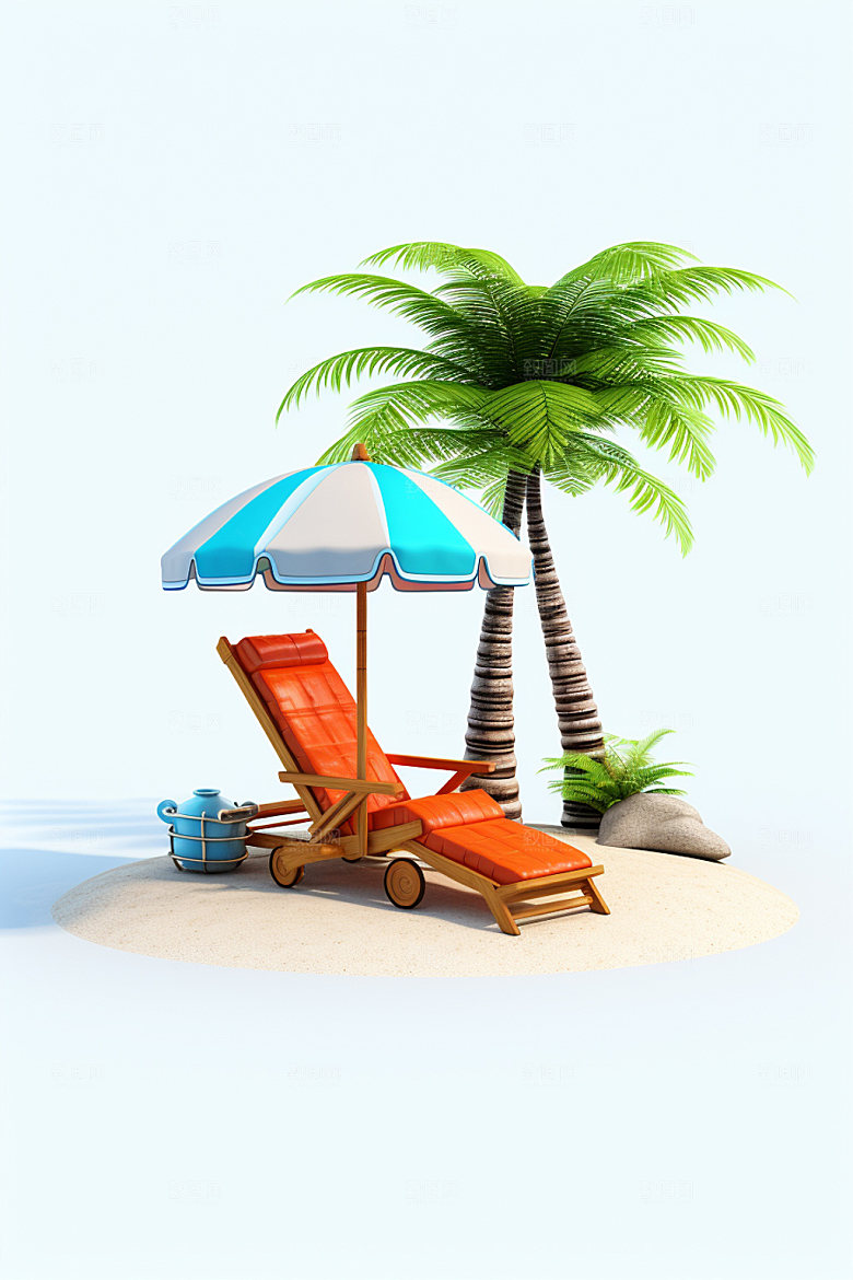 C4D海边度假场景大海模型
