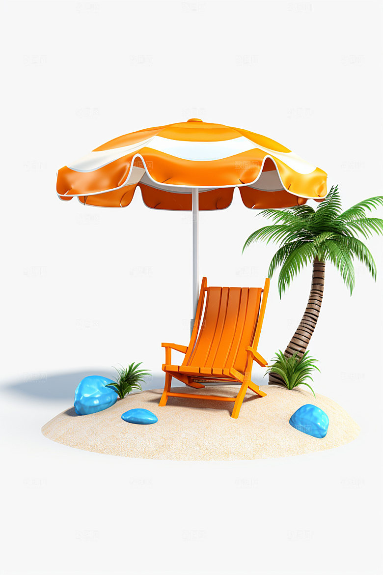 C4D海边度假立体卡通模型