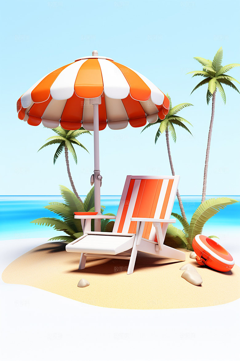 C4D海边度假沙滩3D模型
