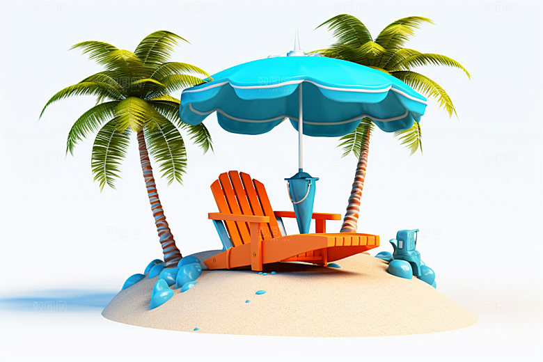 C4D海边度假卡通3D模型