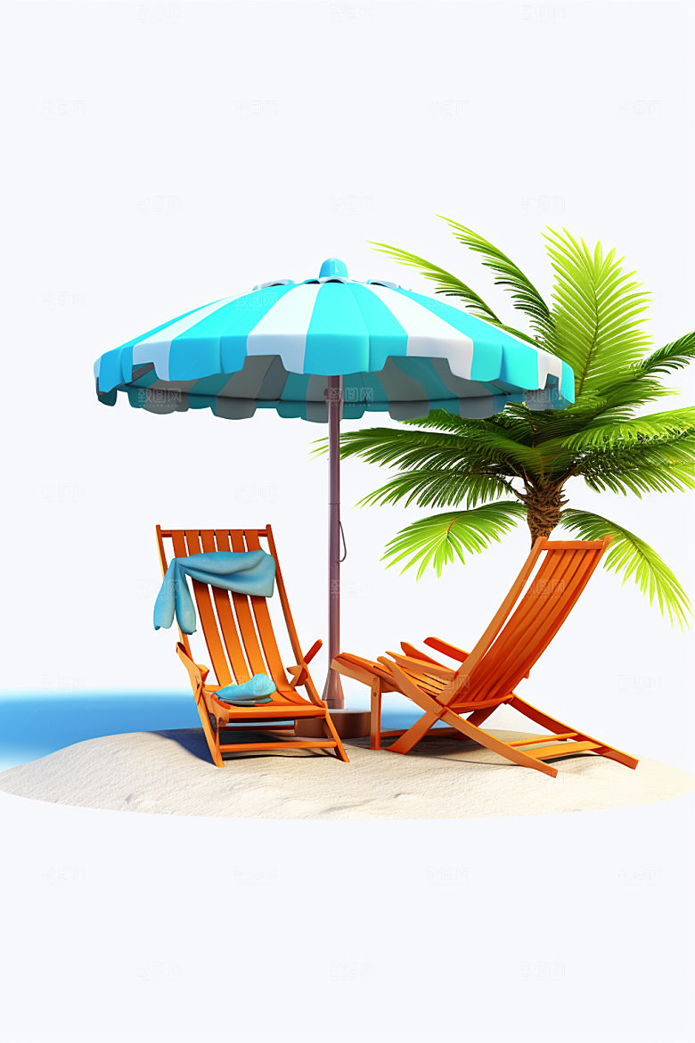 C4D海边度假3D沙滩模型