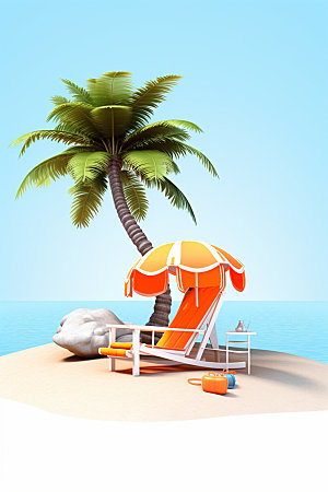 C4D海边度假卡通沙滩模型