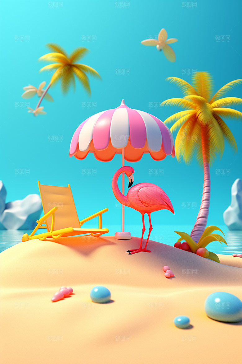 C4D海边度假3D旅行模型