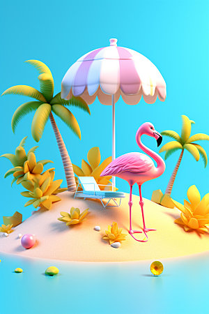 C4D海边度假场景沙滩模型