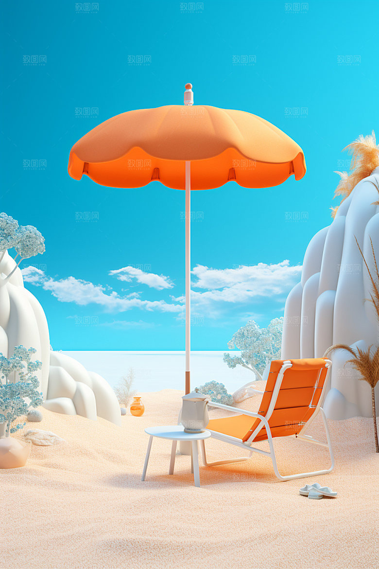 C4D海边度假场景大海模型