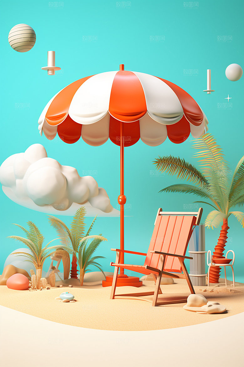 C4D海边度假3D大海模型