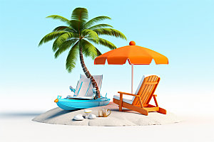 C4D海边度假场景卡通模型
