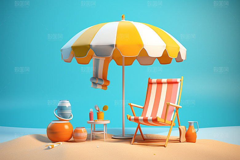 C4D海边度假沙滩场景模型