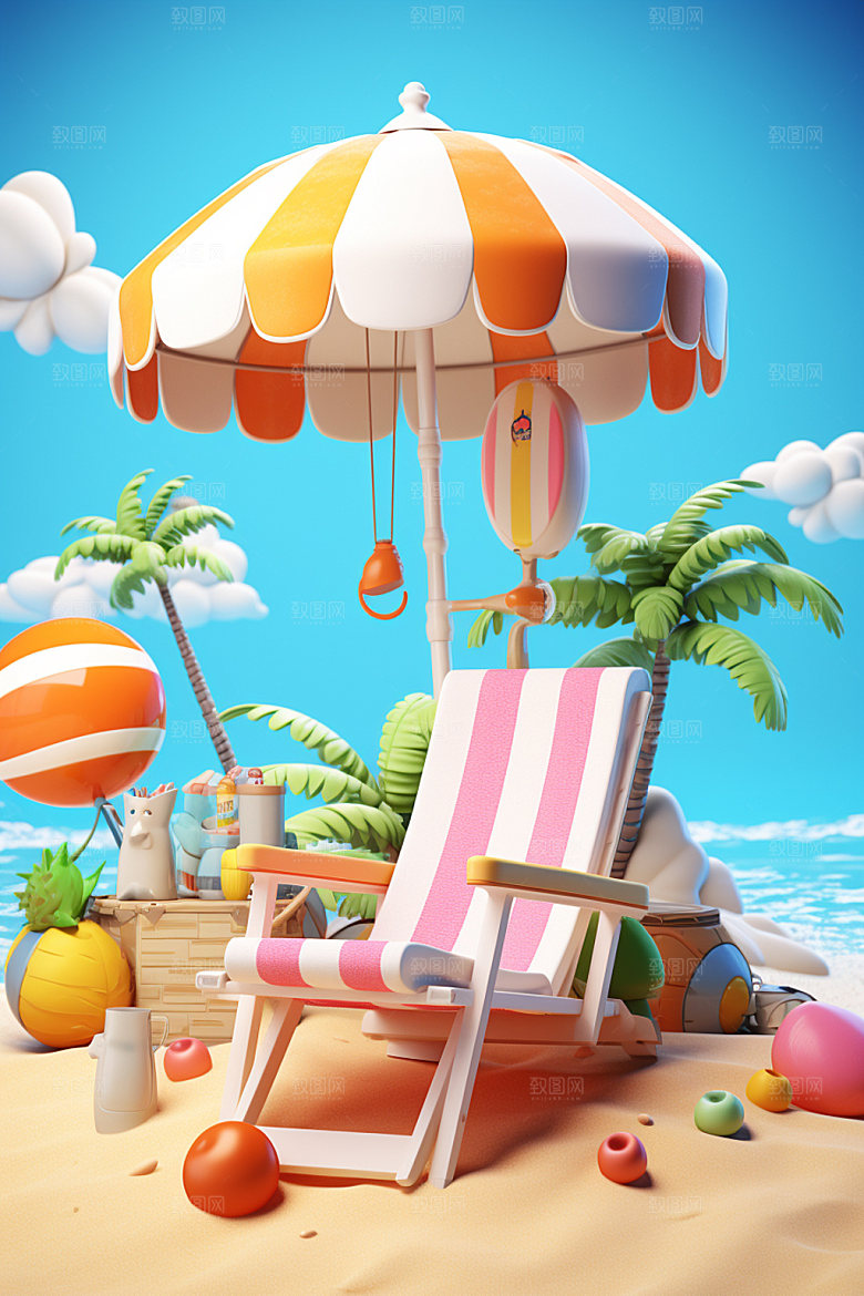 C4D海边度假3D大海模型