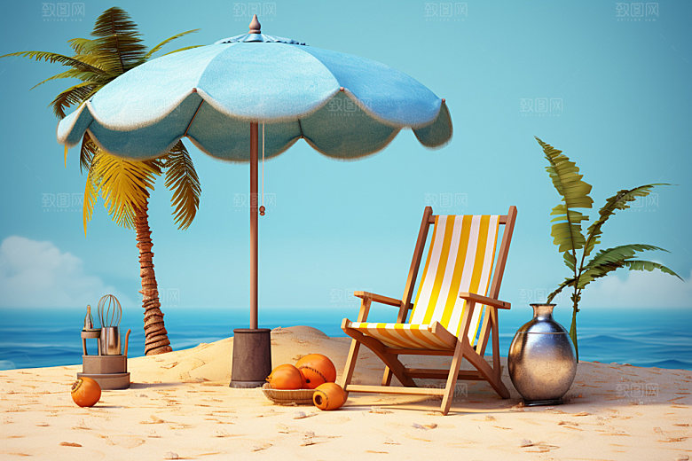 C4D海边度假3D旅游模型