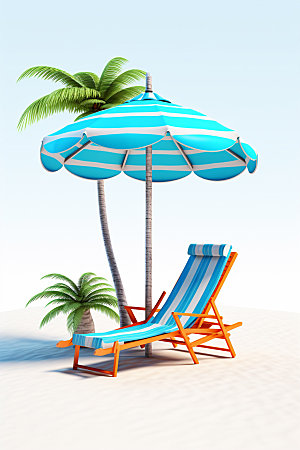 C4D海边度假立体沙滩模型