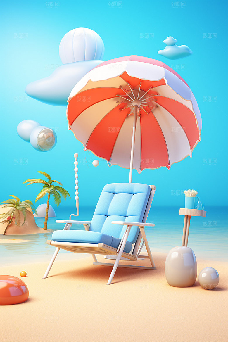 C4D海边度假3D大海模型