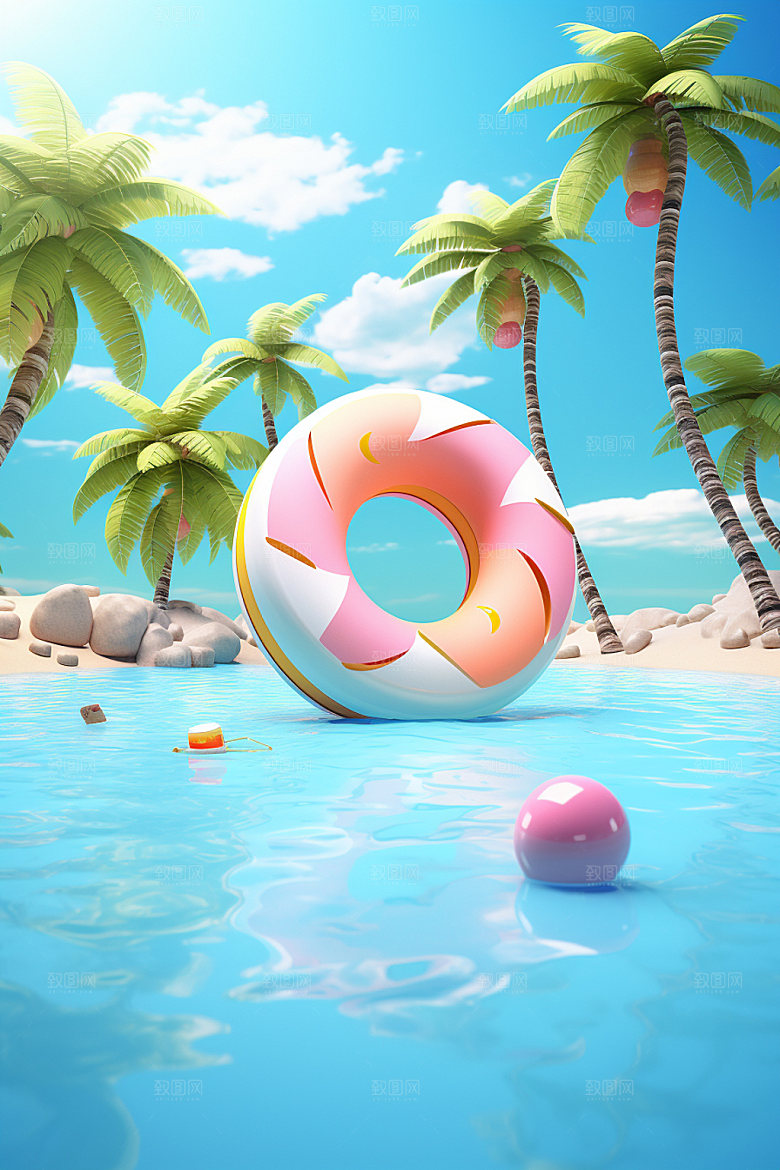 C4D海边度假立体旅行模型